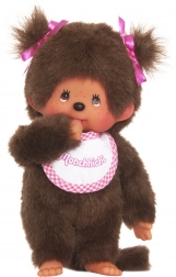Monchhichi fille avec bavoir rose 20 cm