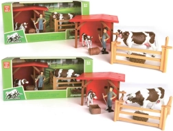 Ensemble de clôture de ferme avec vaches et fermier