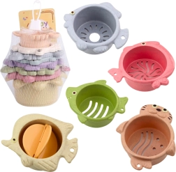 Tasses empilables colorées 2 en 1 pour le bain, pastel, 6 pcs