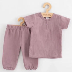 Ensemble en mousseline pour bébé, t-shirt et pantalon New Baby, lavande, taille 56 (0–3 mois)