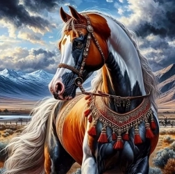 Peinture diamant Cheval en harnachement indien 30x40 cm