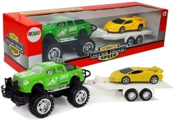 Ensemble de véhicules - voiture de sport jaune, 4x4 vert à friction
