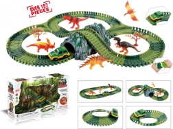 Piste modulable avec dinosaures et tunnel, 144 pièces