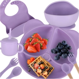 Ensemble repas en silicone pour enfants, 8 pièces, violet