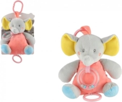 Éléphant musical en peluche pêche-gris 18 cm