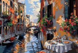 Peinture diamant petit déjeuner dans les rues de venise 30 × 40 cm