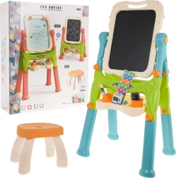 Tableau pour enfants 2‑en‑1 magnétique et à craie avec réglage en hauteur et tabouret