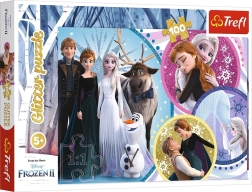 Puzzle 100 pièces avec paillettes – DISNEY FROZEN 2 : Dans l’éclat de l’amour