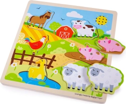 Puzzle encastrable sonore en bois Ferme