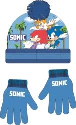 Ensemble bonnet et gants Sonic bleu