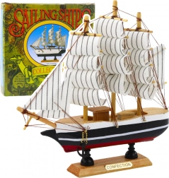 Modèle décoratif de trois-mâts noir et blanc 21x21 cm