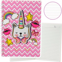 Cahier ligné chat licorne avec nœud rose A5, 60 feuilles