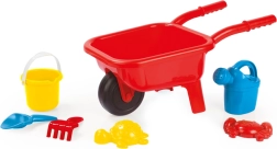 Brouette enfant en plastique rouge pour le sable avec set 7 pièces