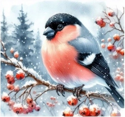 Mosaïque diamant Oiseaux Hiver - Crochet créatif 30x40 cm