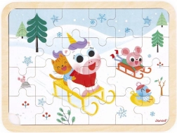 Janod puzzle en bois avec jeu des différences – luge, 24 pièces