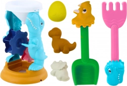 Set de sable dinosaures avec moulin, pelle, râteau et moules