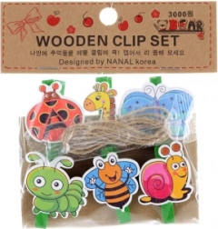 Pinces en bois avec motifs d’animaux, 6 pcs