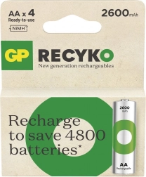 Lot d’accus AA/R6 Ni-MH GP ReCyko 2600 mAh – 4 pièces
