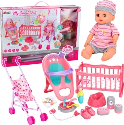 Poupée bébé interactive avec poussette, berceau et accessoires 3 en 1