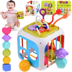 Cube éducatif actif avec trieur de formes et métallophone