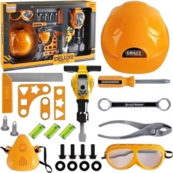 Woopie kit d’outils pour petit bricoleur avec lunettes, casque et marteau-piqueur pneumatique, 21 pièces