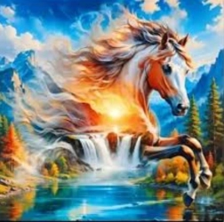 Peinture diamant esprit de cheval au-dessus de la cascade 30 × 40 cm