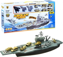 Grand porte-avions militaire – coffret de jeu avec avions et véhicules