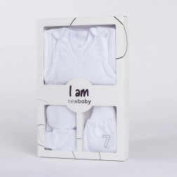 Ensemble naissance 7 pièces pour maternité NEW BABY I AM, blanc