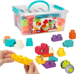 Jeu de construction souple pour tout-petits 48 pcs dans une boîte transparente avec poignée