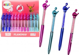 Stylo bille avec flamant rose et strass, recharge bleue 0,7 mm (assortiment de couleurs)