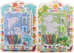 Set scolaire avec livre de coloriage, crayons de couleur et accessoires
