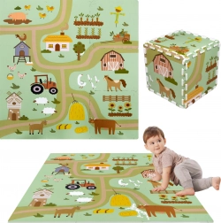 Tapis de jeu en mousse 90 × 90 cm – puzzle épais, 9 pièces HUMBI ferme et routes de campagne