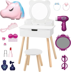 Viga coiffeuse enfant blanche avec miroir et ensemble d’accessoires licorne
