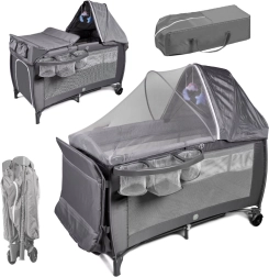 Lit parapluie pour enfant avec deux niveaux et table à langer, jusqu’à 15 kg