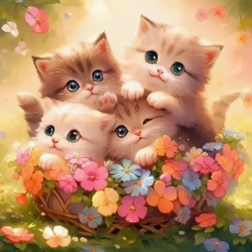 Mosaïque en diamant - Chats