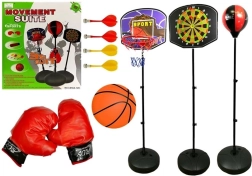 Ensemble sportif enfant 3-en-1 – basket-ball, boxe et fléchettes magnétiques