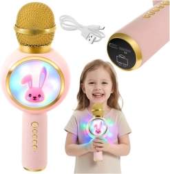 Microphone karaoké sans fil pour enfants avec LED, rose IZOXIS