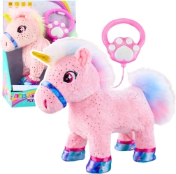 Licorne en peluche interactive à laisse avec fonction d’enregistrement – rose