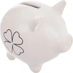 Tirelire en céramique en forme de cochon avec motif de trèfle 10 cm