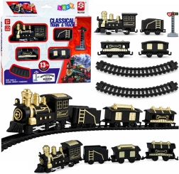 Petit train classique à piles avec locomotive, wagons et rails – 13 pièces
