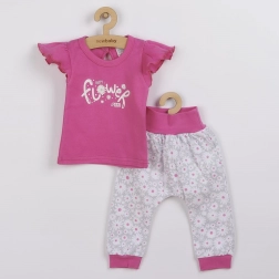 Ensemble fille en coton New Baby Happy Flower, rose foncé, 2 pièces