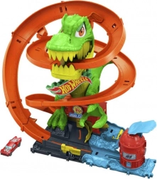 Hot Wheels City piste torsadée Caserne de pompiers avec T‑rex