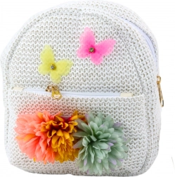 Petit sac à dos pour enfant avec broderie de papillons et de fleurs, beige
