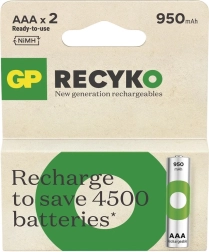 Piles rechargeables AAA Ni-MH 950 mAh 2 pcs GP ReCyko