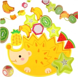 Jeu d’équilibre Montessori en bois hérisson avec fruits à enfiler