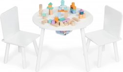 Table blanche pour enfants avec deux chaises ECOTOYS avec filet de rangement pour jouets