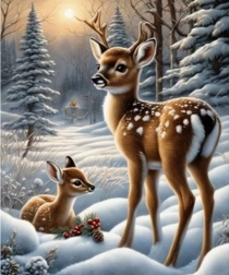 Peinture diamant faons dans une forêt enneigée 30 × 40 cm