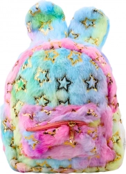 Petit sac à dos en peluche pour enfant avec oreilles et étoiles dorées, multicolore 24 cm