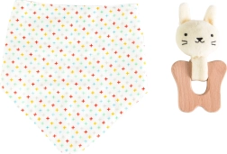 Petit Collage Set Lapin hochet de dentition et bavoir