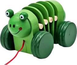 Grenouille en bois à roulettes
